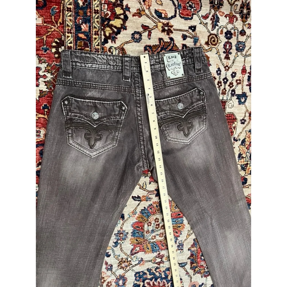 Rock Revival Dan Straight Men’s Jeans Size 36 Brown Distressed Contrast Stitchin